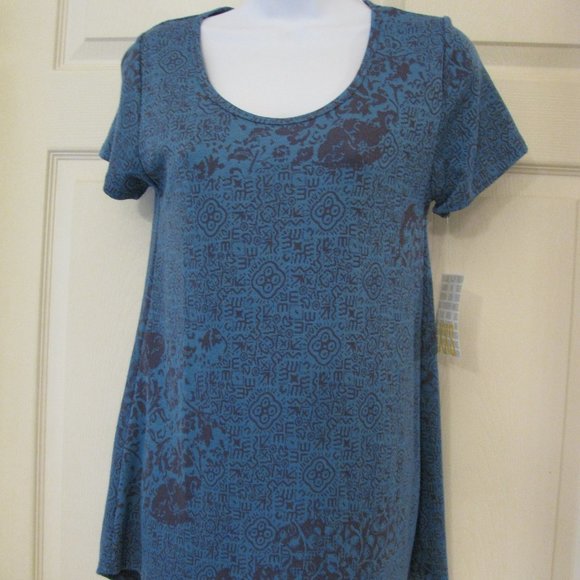 Chemise LuLaRoe Irma 2XS Bleu - Motif Triangle Effet Délavé - Neuve Avec étiquettes
